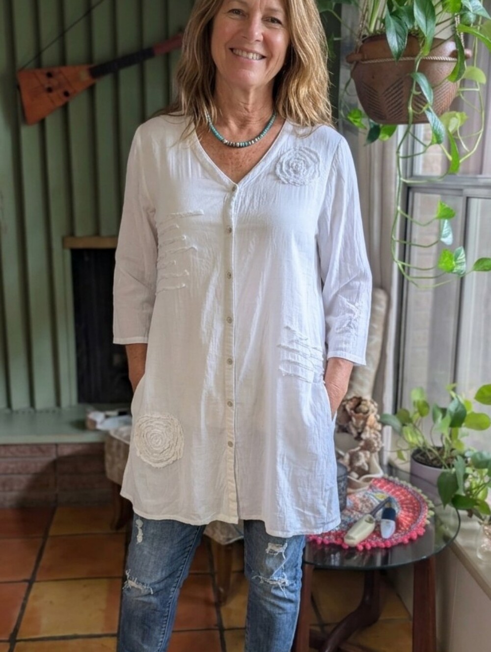 Peppermint Bay White Cotton Tunic Top.
